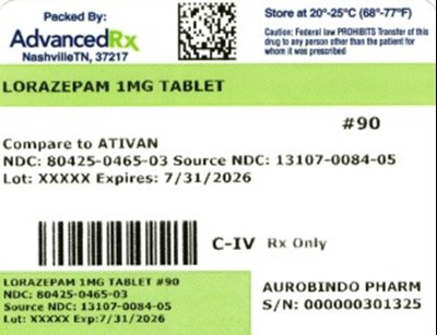 Lorazepam 1mg Tablet #90 (Lorazepam 1mg Tablet 80425 0465 03)